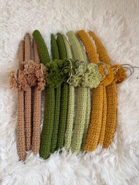 Crocheted Velvet Padded Hangers with Pom-Pom - Olive, Moss, Tan & Mustard